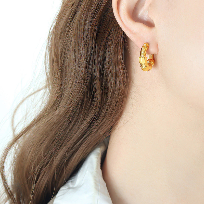 C-shaped Screw and Nut Earrings