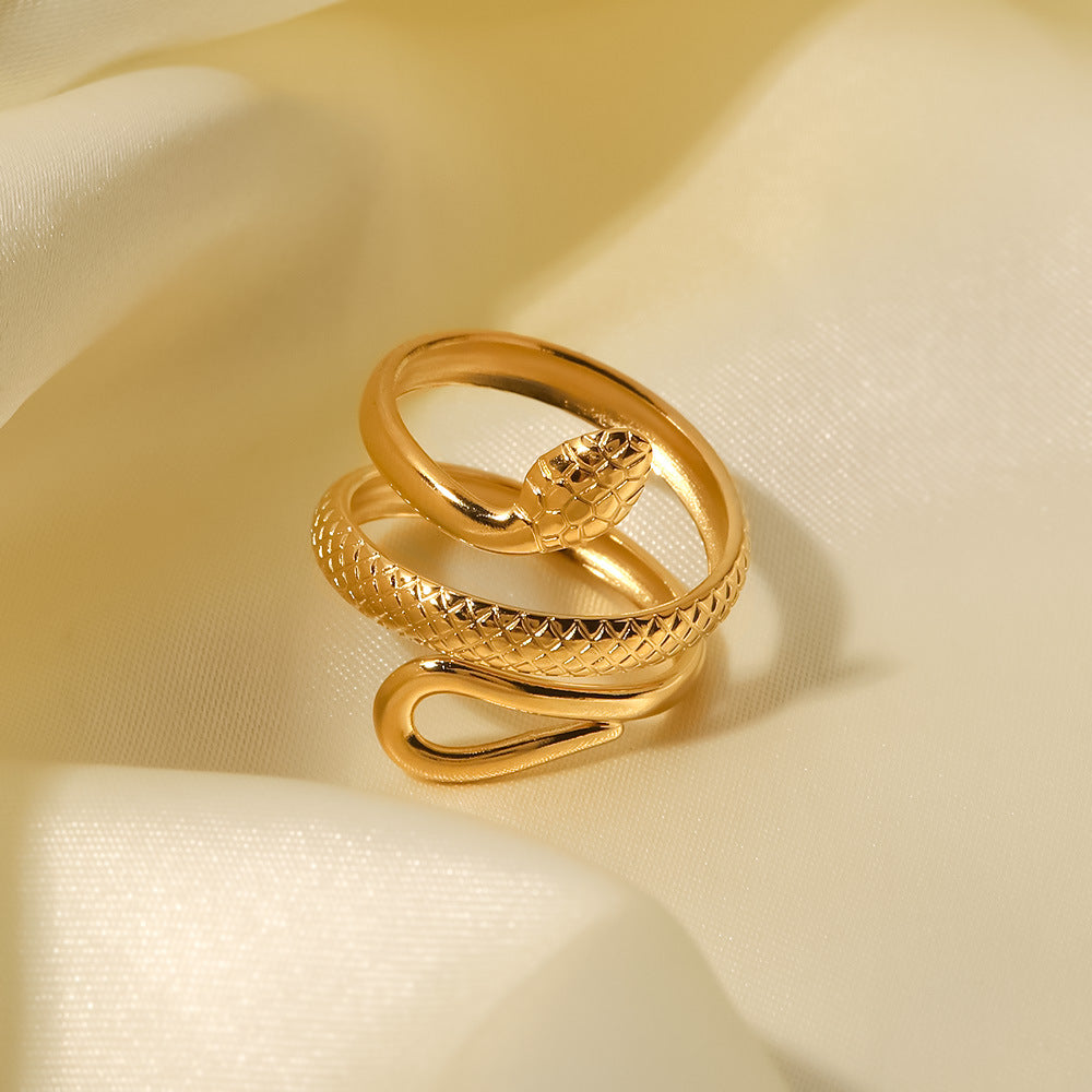 18K Gold Classic Texture Snake Adjustable Ring