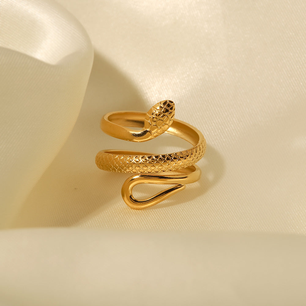 18K Gold Classic Texture Snake Adjustable Ring