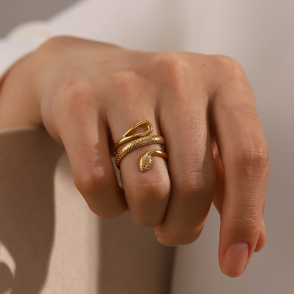 18K Gold Classic Texture Snake Adjustable Ring