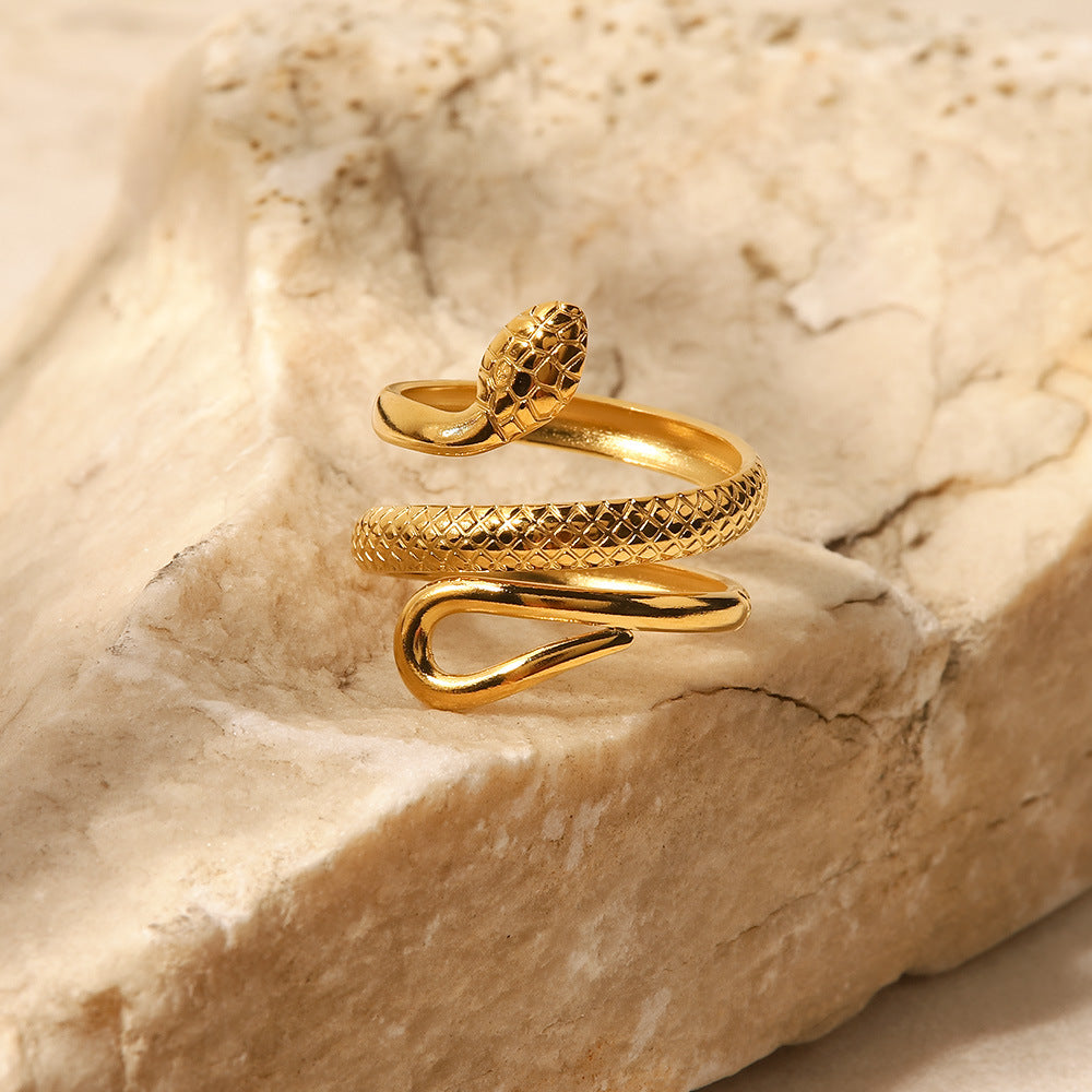 18K Gold Classic Texture Snake Adjustable Ring