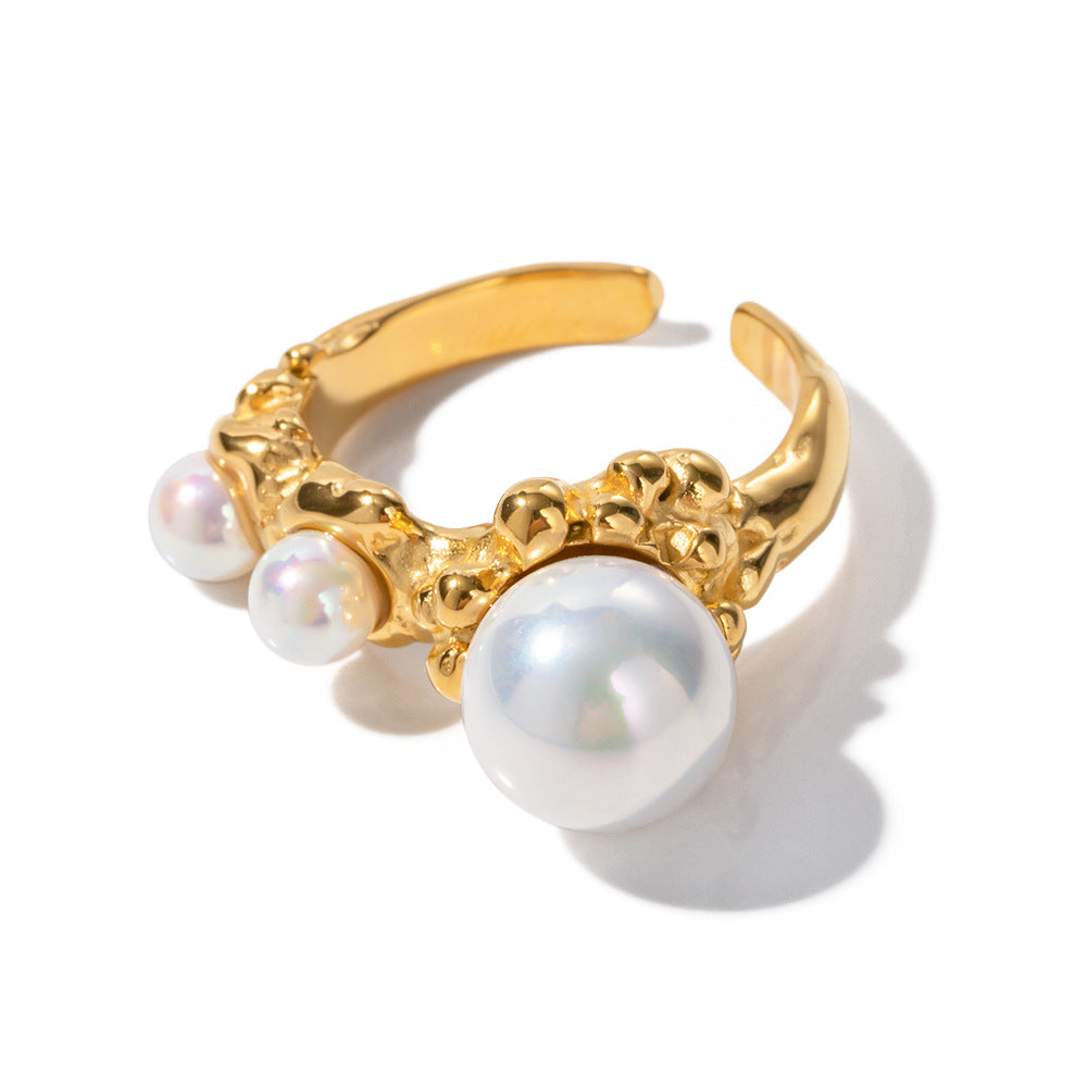 18K Gold Pearl Open Design Ring