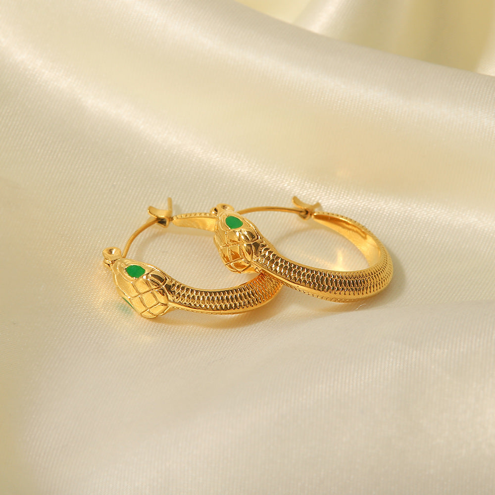 18K Gold Inlaid Snake Earrings