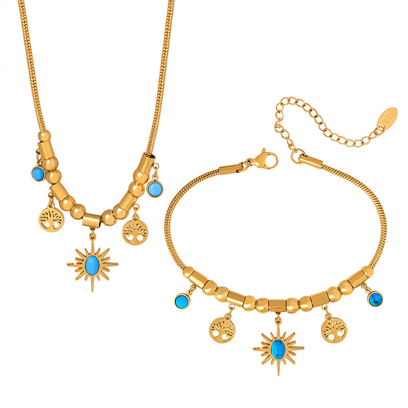 Tree of Life and Sun with Turquoise Necklace Bracelet Set