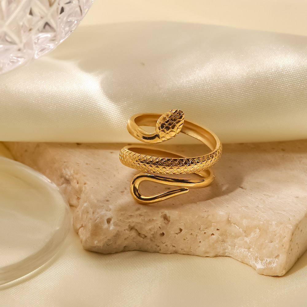 18K Gold Classic Texture Snake Adjustable Ring